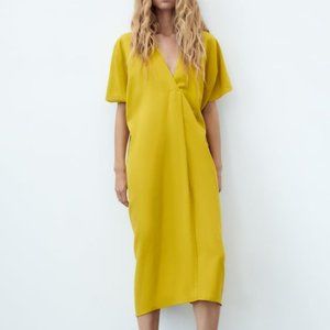 Zara MUSTARD Linen Blend Tunic Dress